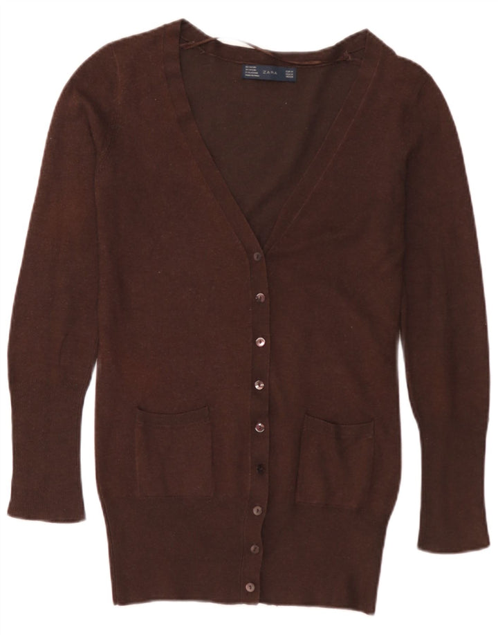 Suéter cardigã feminino Zara UK 12 médio marrom rayon