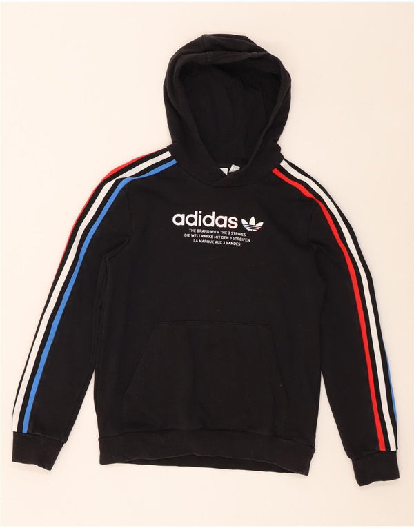 Suéter com capuz gráfico Adidas Boys 12-13 anos preto algodão