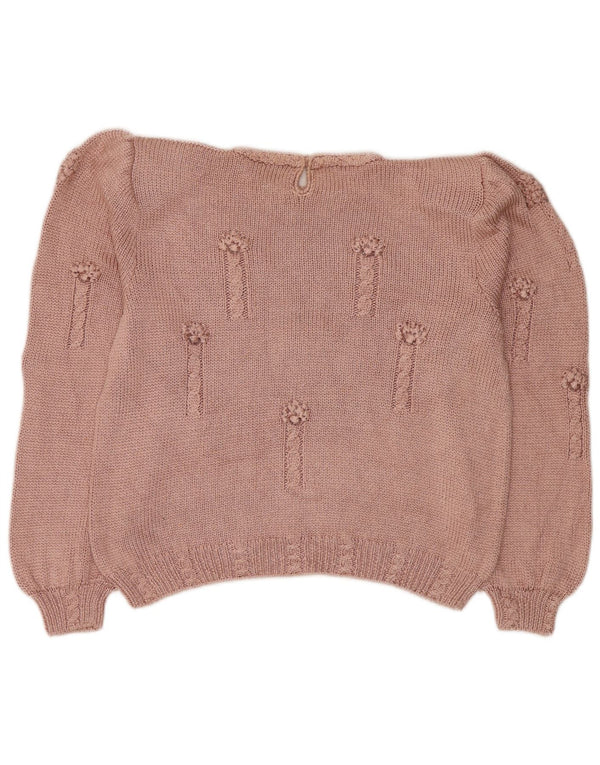 Suéter feminino vintage com gola redonda e gola redonda Reino Unido 16 grande rosa