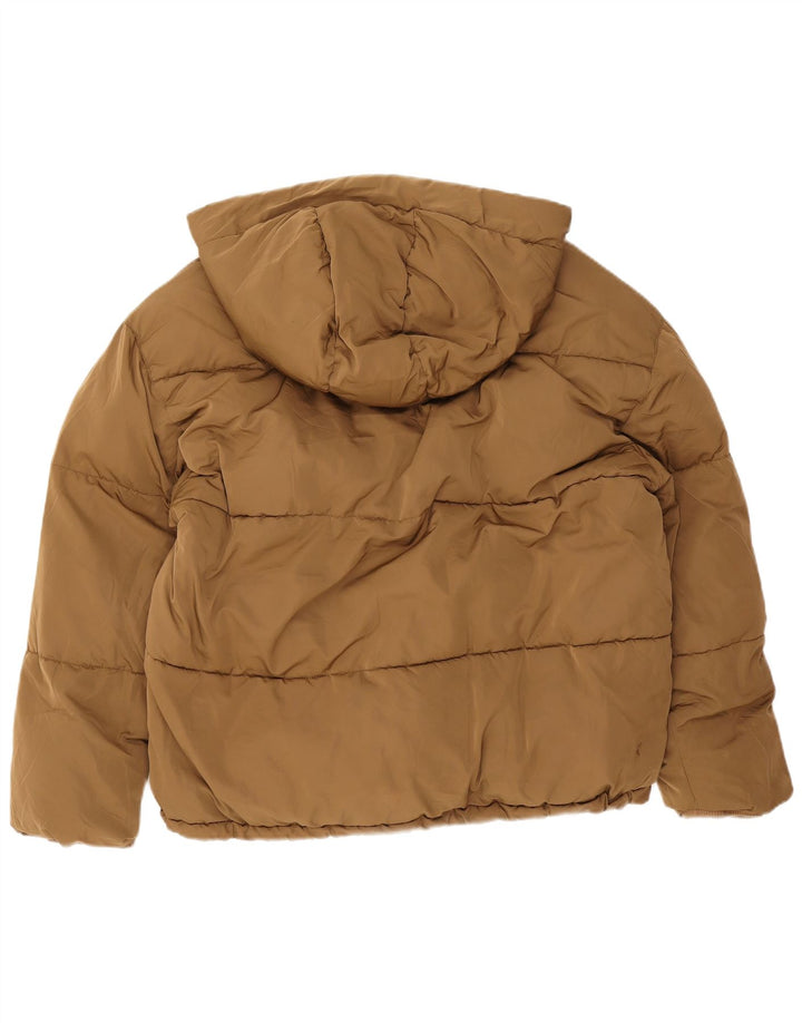 Jaqueta masculina Zara com capuz solto e acolchoado Reino Unido 36 poliéster marrom pequeno