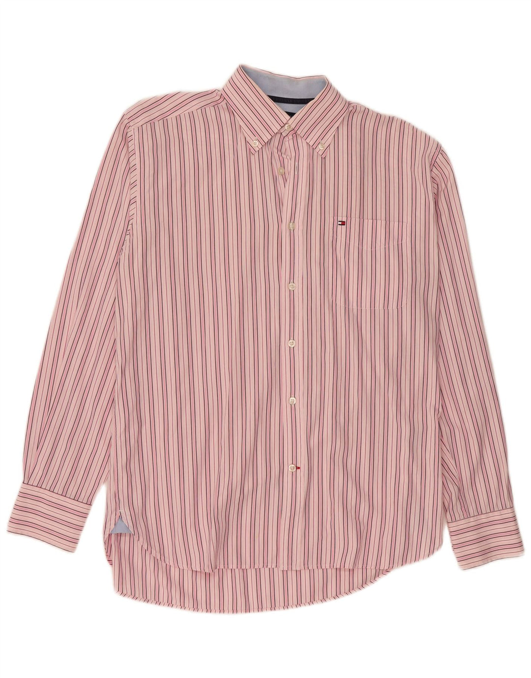 Camisa masculina Tommy Hilfiger média listrada rosa algodão
