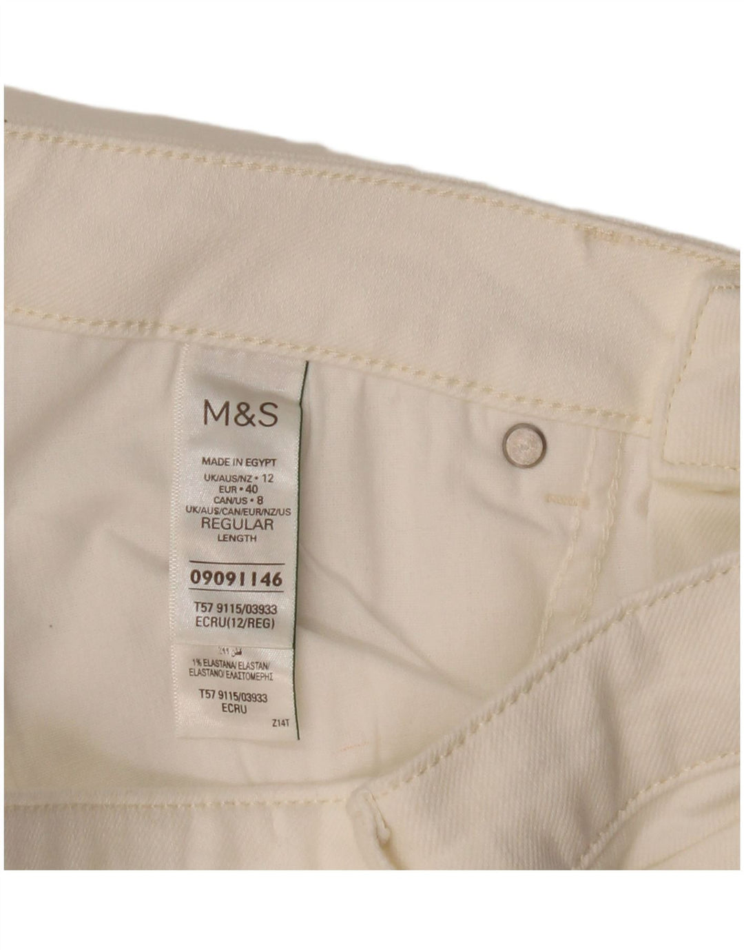 Calça jeans feminina de cintura alta Marks & Spencer UK 12 médio W32 L26 branco