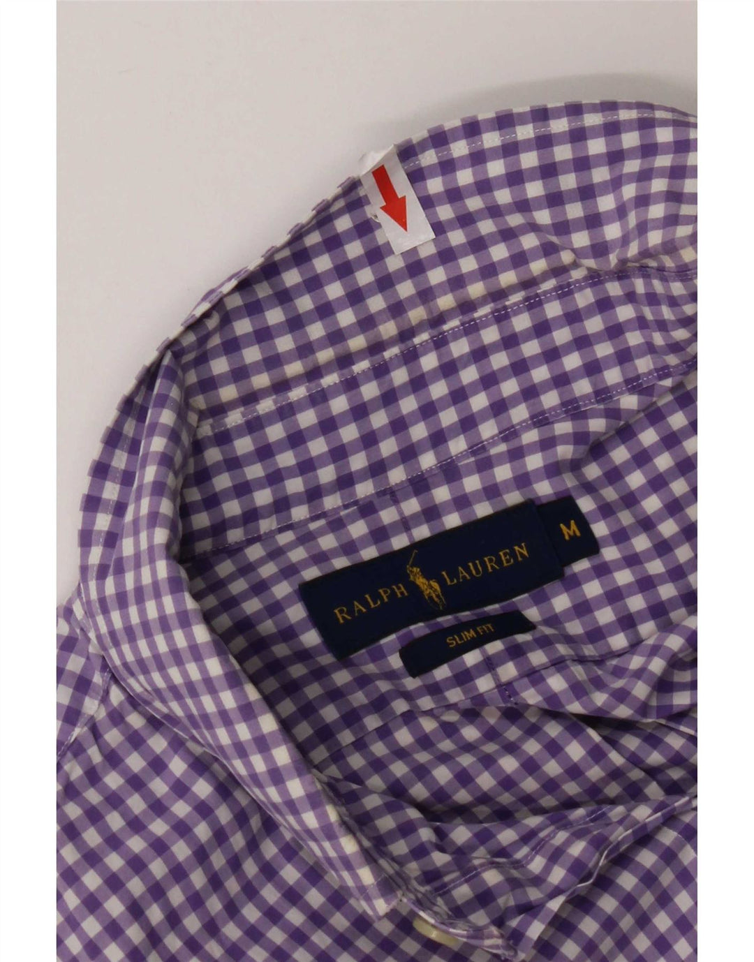 Camisa masculina Slim Fit Ralph Lauren de algodão guingão roxo médio