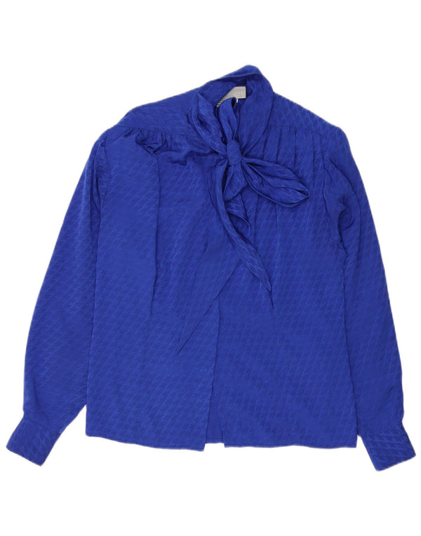 Blusa feminina Evan Picone com gravata frontal EUA 4 pequeno azul houndstooth