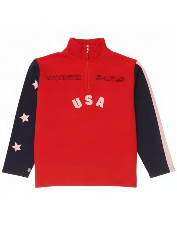 North Sails Mens Graphic Zip Neck Moletom Jumper XL Vermelho Colourblock