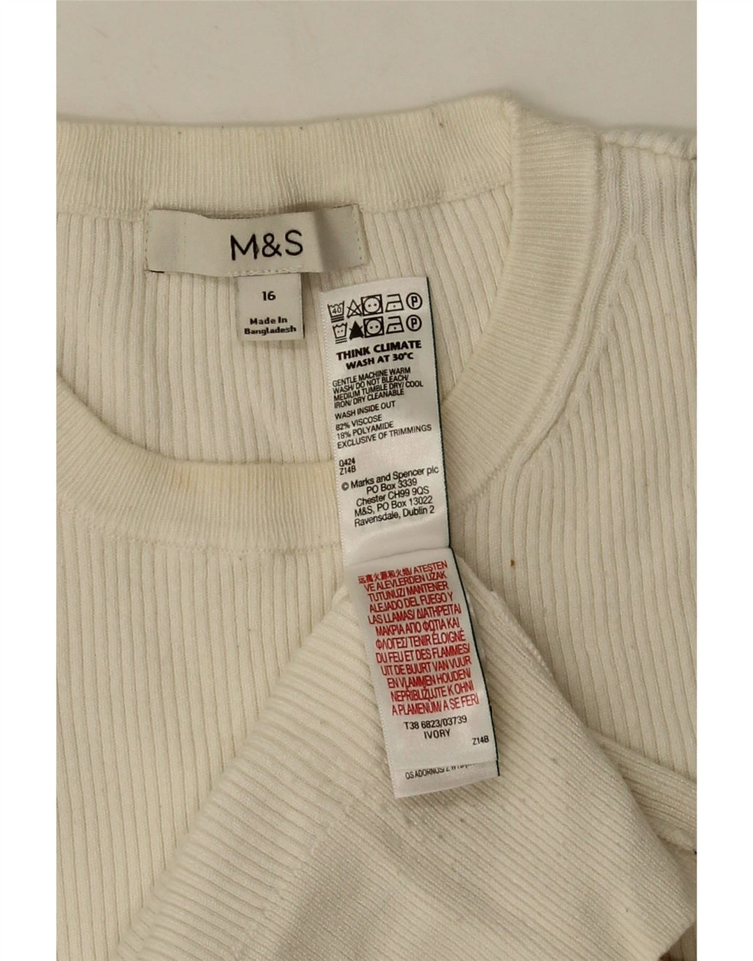 Top feminino Marks & Spencer manga comprida Reino Unido 16 grande viscose branca