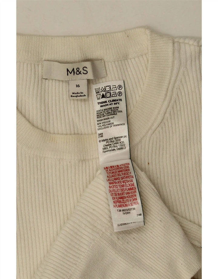 Top feminino Marks & Spencer manga comprida Reino Unido 16 grande viscose branca