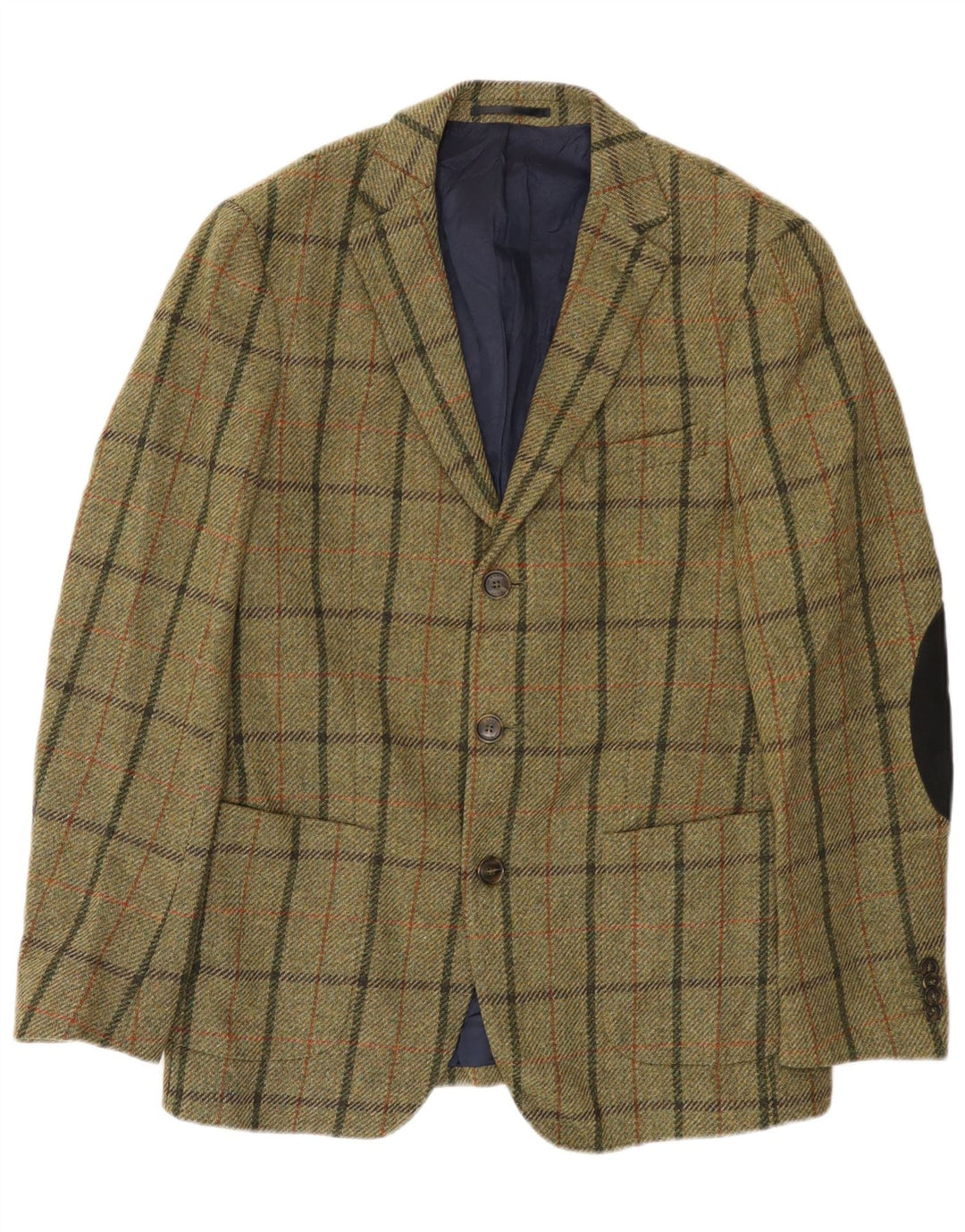 Jaqueta blazer masculina de 3 botões Gant IT 50 grande lã xadrez cáqui