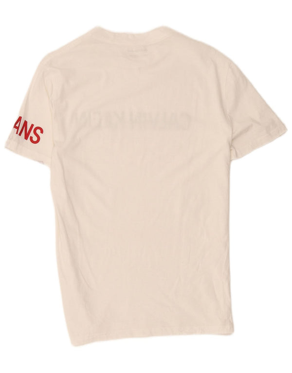 Calvin Klein Jeans Camiseta masculina gráfica top pequeno algodão branco