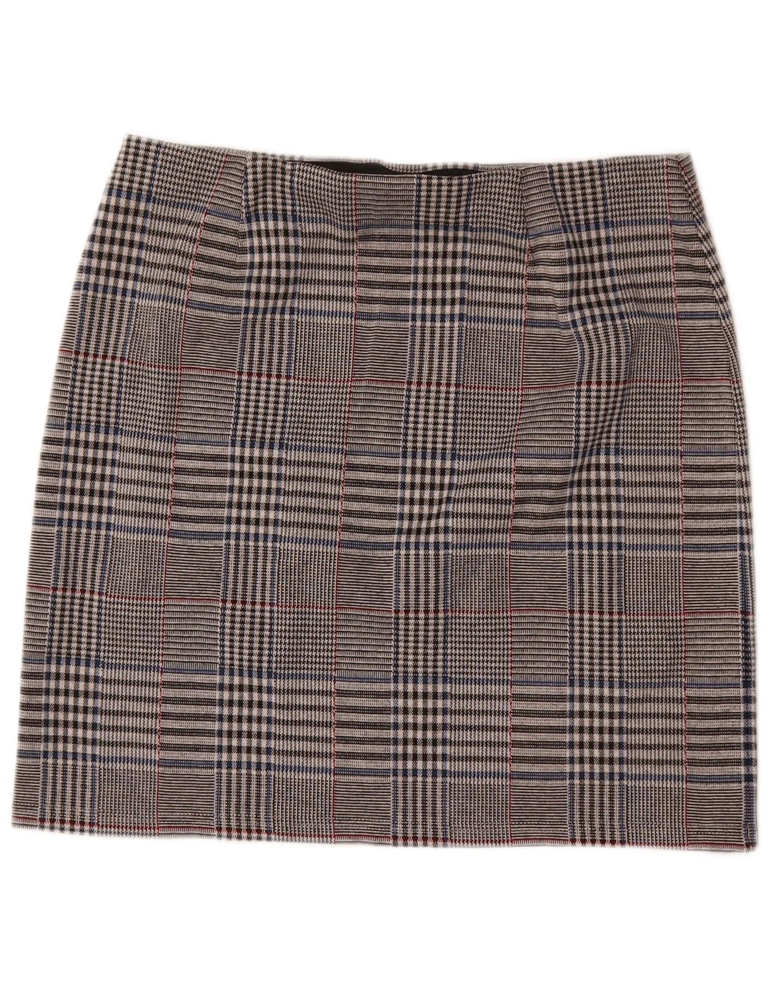 Saia reta feminina Marks & Spencer Reino Unido 14 grande W32 poliéster xadrez cinza