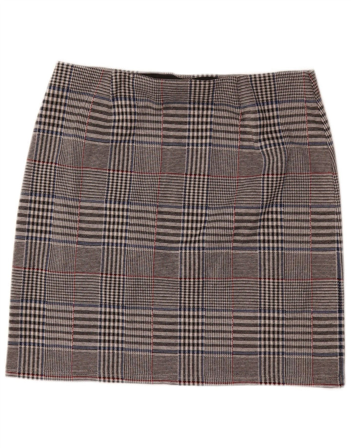 Saia reta feminina Marks & Spencer Reino Unido 14 grande W32 poliéster xadrez cinza