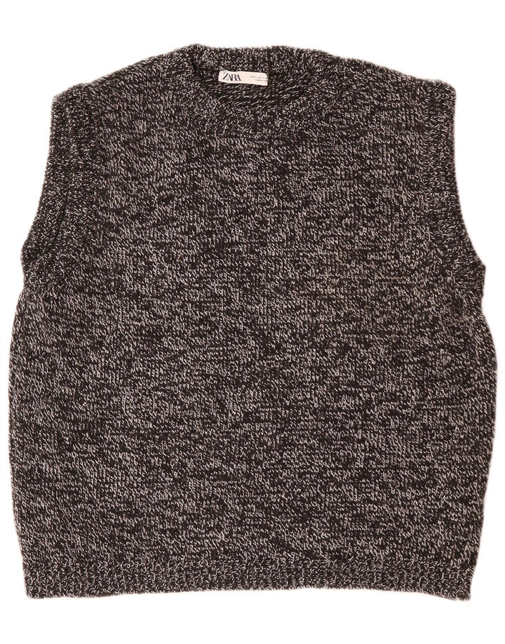 Zara Mens Vest Tank Top pequeno preto manchado poliacrílico