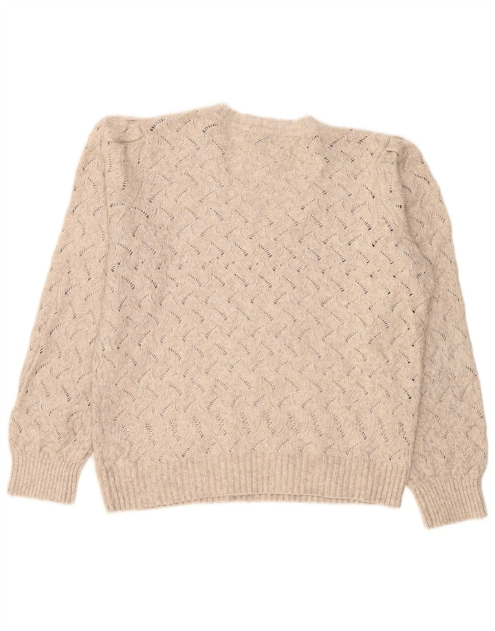 Suéter feminino Marks & Spencer grande com decote em V Reino Unido 14 médio bege