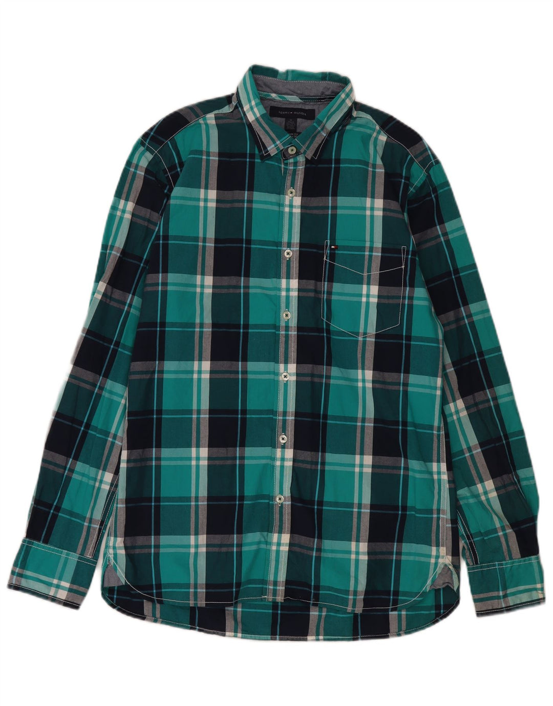 Camisa masculina Tommy Hilfiger Custom Fit de algodão xadrez azul médio