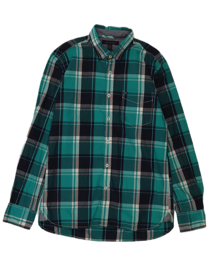 Camisa masculina Tommy Hilfiger Custom Fit de algodão xadrez azul médio