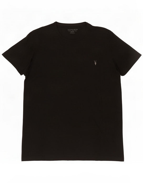 All Saints Mens Slim Fit T-Shirt Top XL Algodão Preto