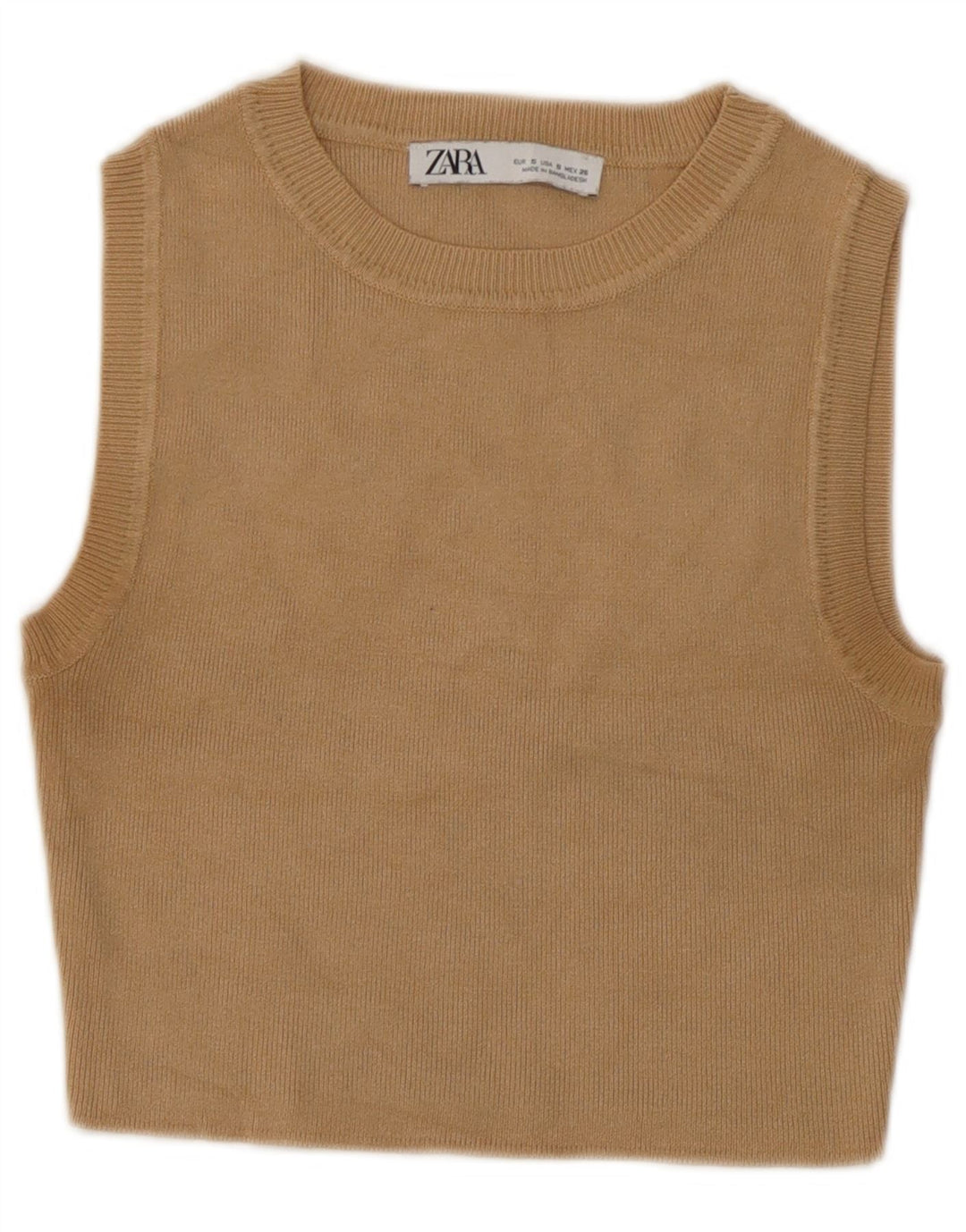 Zara Womens Crop Vest Top UK 10 Pequeno Bege