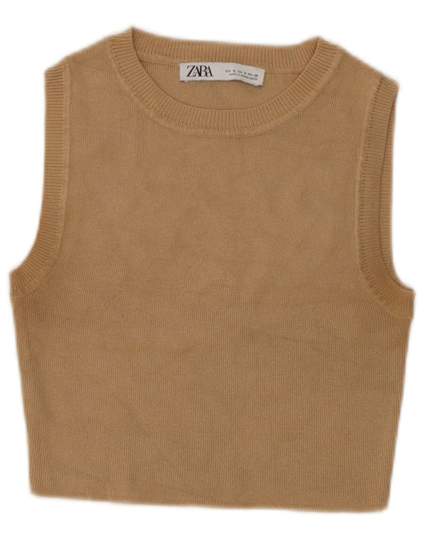 Zara Womens Crop Vest Top UK 10 Pequeno Bege