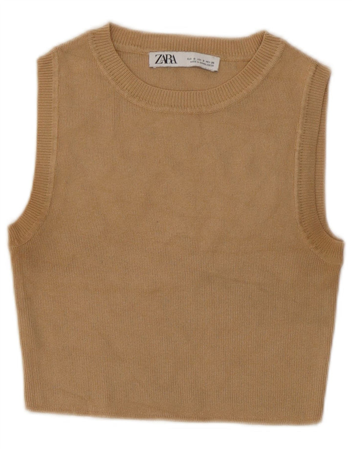Zara Womens Crop Vest Top UK 10 Pequeno Bege