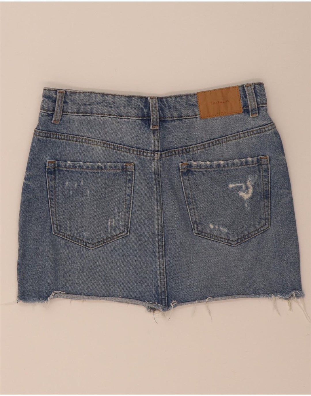 Zara Mini saia jeans feminina desgastada pequena W26 azul