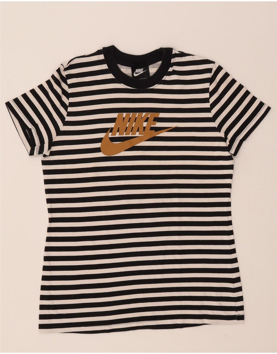 Camiseta feminina NIKE com estampa gráfica UK 12 médio preto listrado de algodão