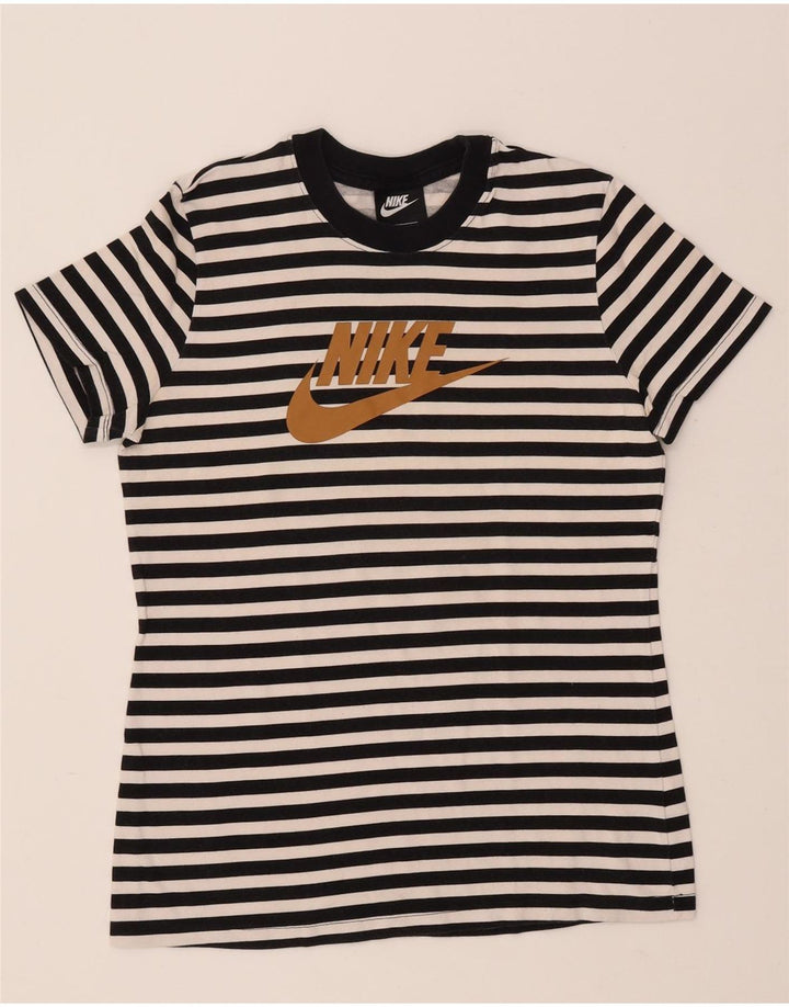 Camiseta feminina NIKE com estampa gráfica UK 12 médio preto listrado de algodão