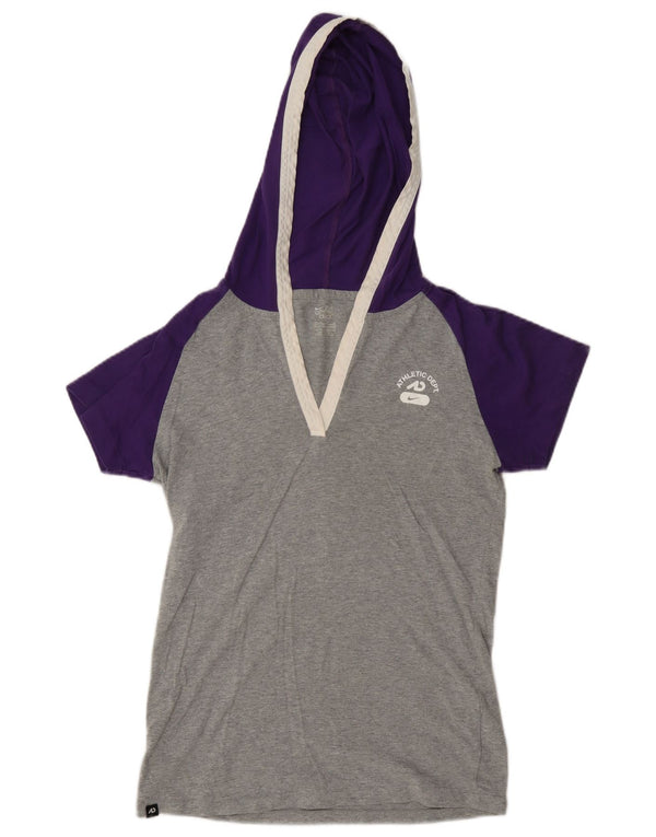 Camiseta Nike feminina com capuz gráfico Top UK 12/14 cinza médio colorblock