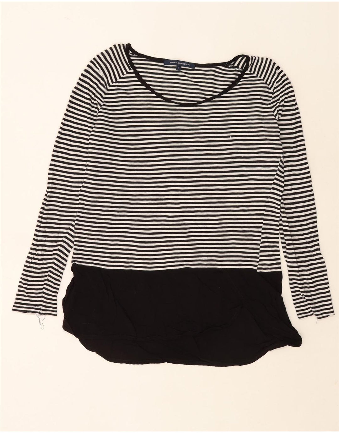 Túnica feminina French Connection UK 16 grande algodão listrado branco