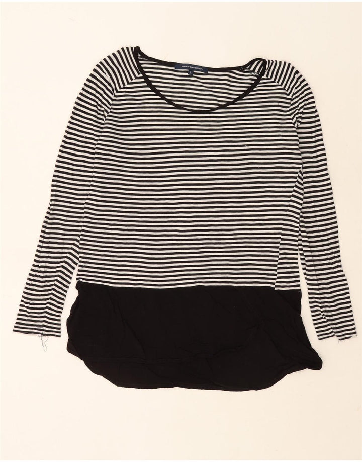 Túnica feminina French Connection UK 16 grande algodão listrado branco