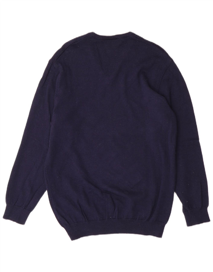 Suéter masculino Lacoste com decote em V tamanho 4 médio azul marinho lã