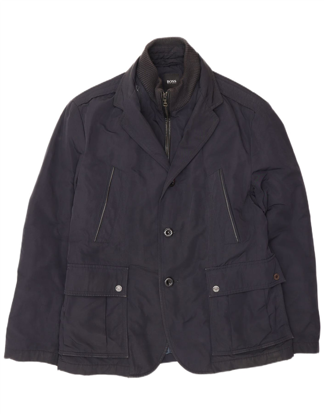 Jaqueta utilitária masculina Hugo Boss IT 52 XL poliéster azul marinho