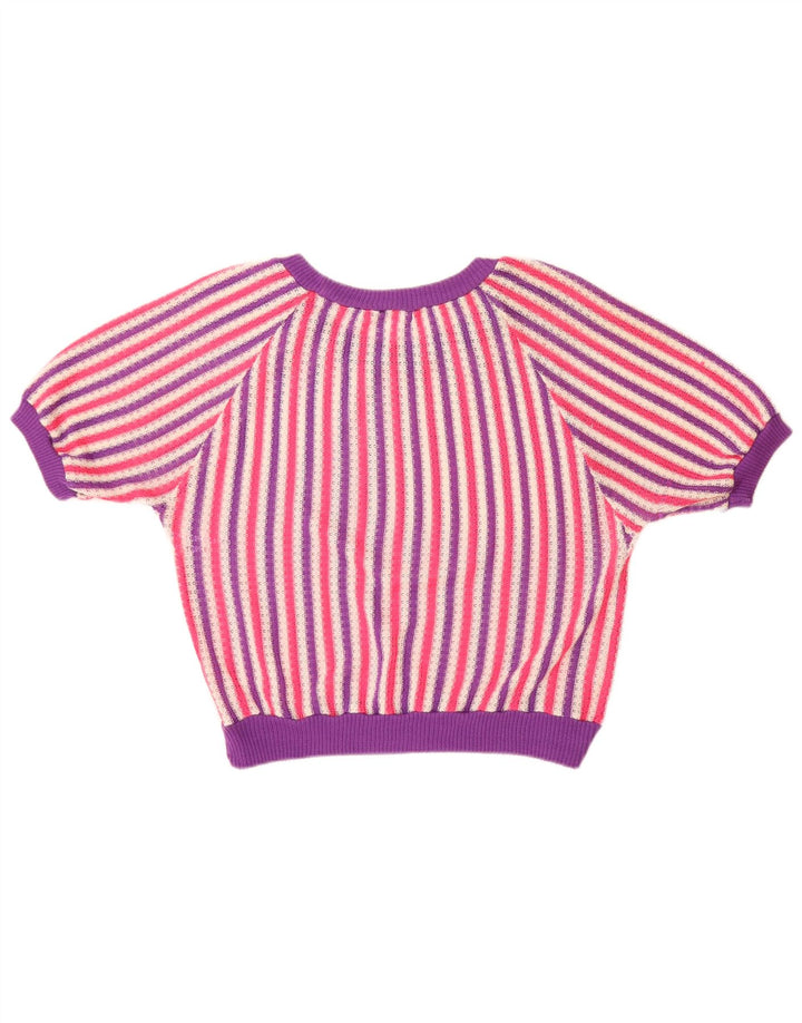 Suéter feminino VINTAGE com gola canoa Reino Unido 14 grande listrado multicolorido