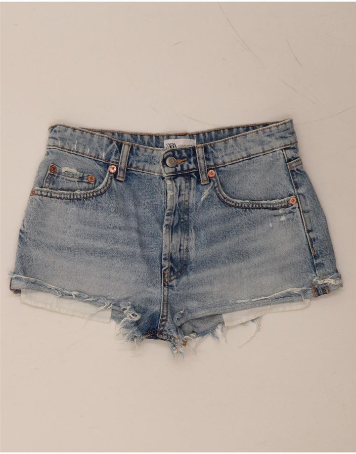 ZARA Shorts jeans feminino desgastado EU 36 XS W26 azul algodão