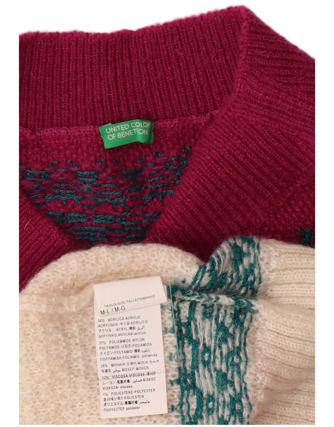 Suéter feminino Benetton com gola tartaruga Reino Unido 14 Médio Borgonha Acrílico