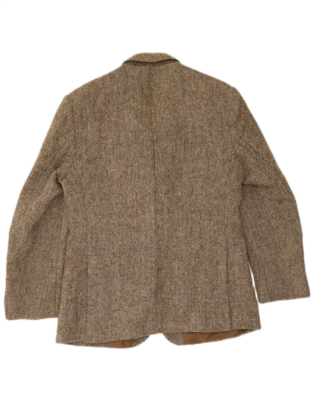 Jaqueta blazer masculina de 2 botões Harris Tweed Reino Unido 40 grande lã espinha de peixe marrom