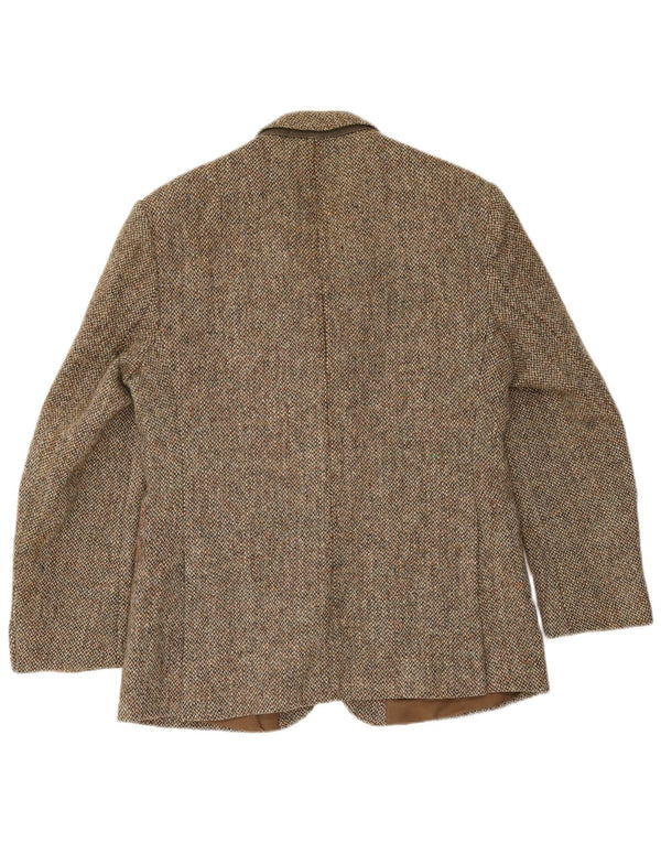 Jaqueta blazer masculina de 2 botões Harris Tweed Reino Unido 40 grande lã espinha de peixe marrom