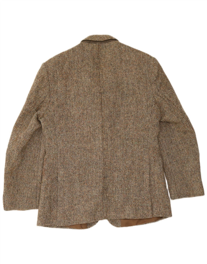Jaqueta blazer masculina de 2 botões Harris Tweed Reino Unido 40 grande lã espinha de peixe marrom