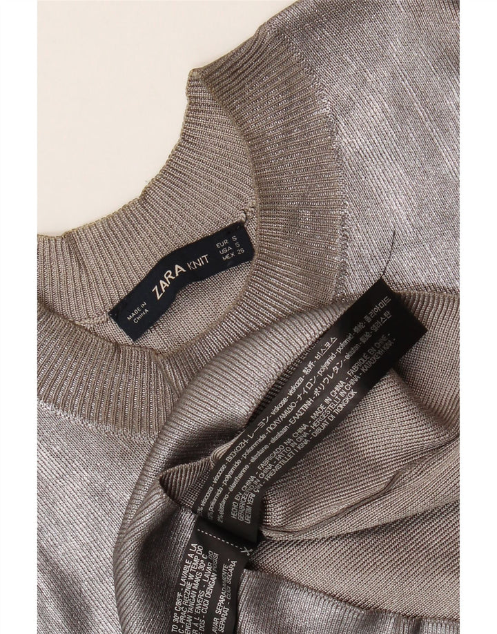 Top feminino Zara manga comprida UK 8 pequeno viscose cinza