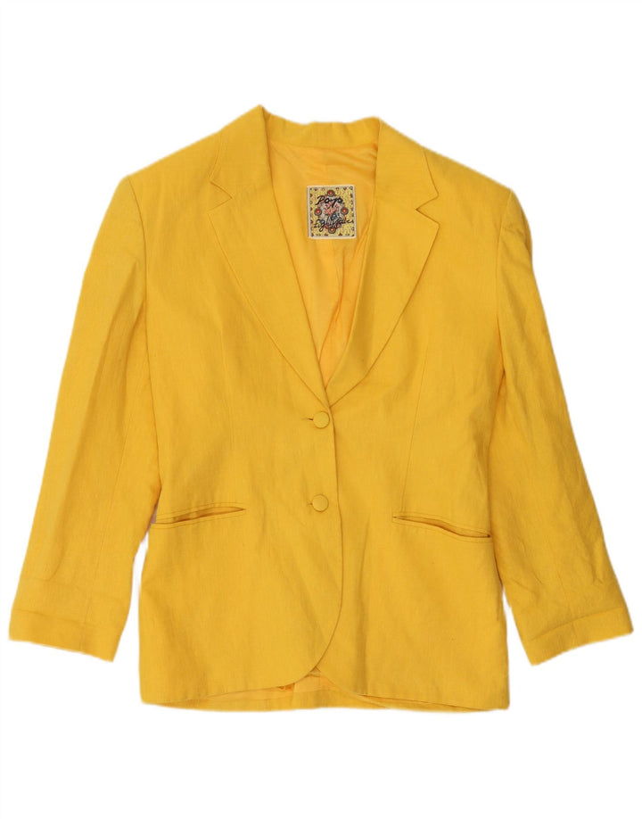 Jaqueta blazer feminina POP 84 com 2 botões UK 12 linho amarelo médio