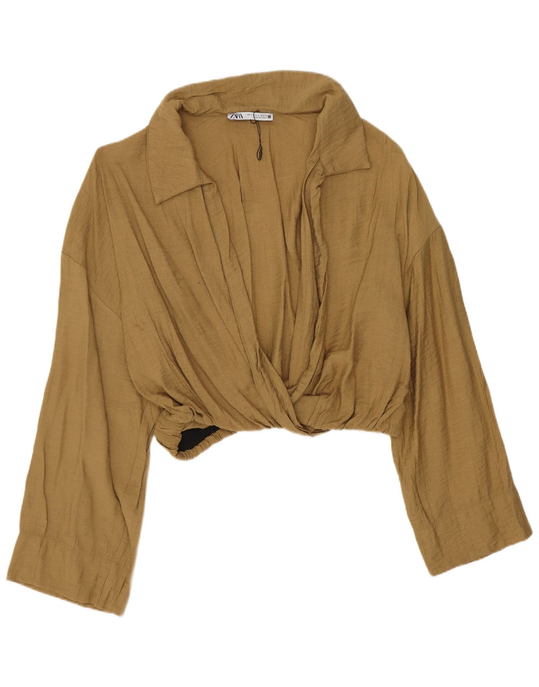 Blusa feminina Zara Top UK 16 grande viscose cáqui