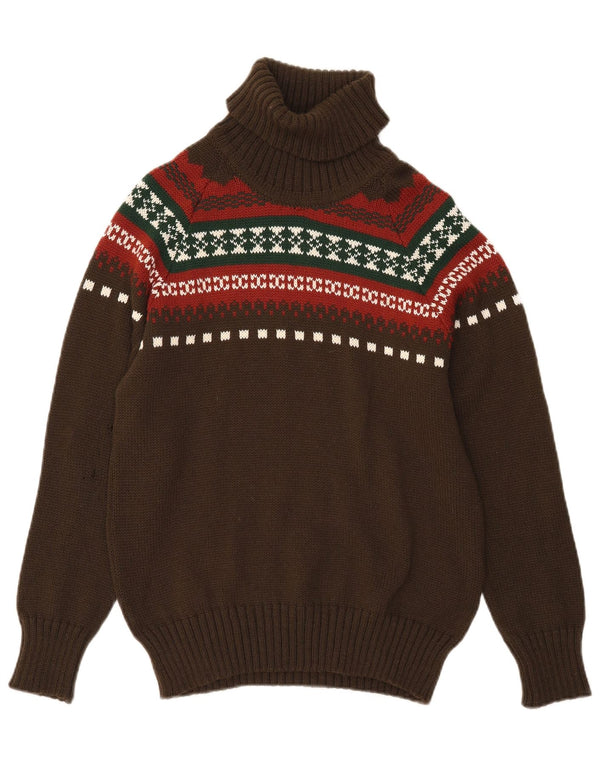 Suéter masculino VINTAGE com gola redonda e pequeno cáqui Fair Isle