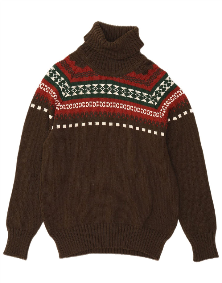 Suéter masculino VINTAGE com gola redonda e pequeno cáqui Fair Isle