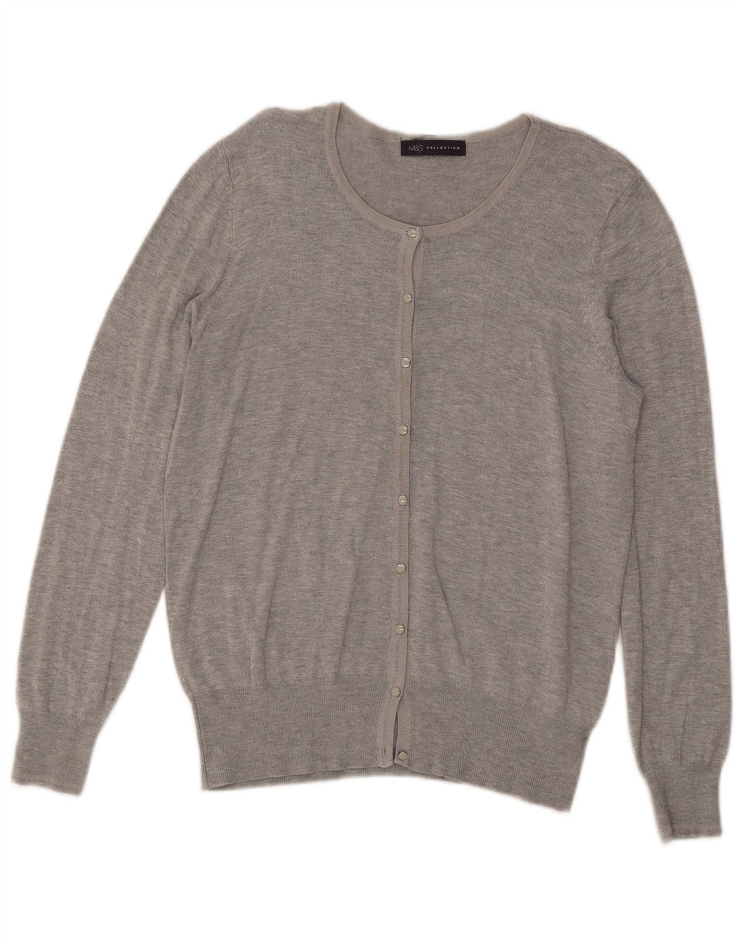 Suéter cardigã feminino Marks & Spencer Reino Unido 16 grande viscose manchada cinza