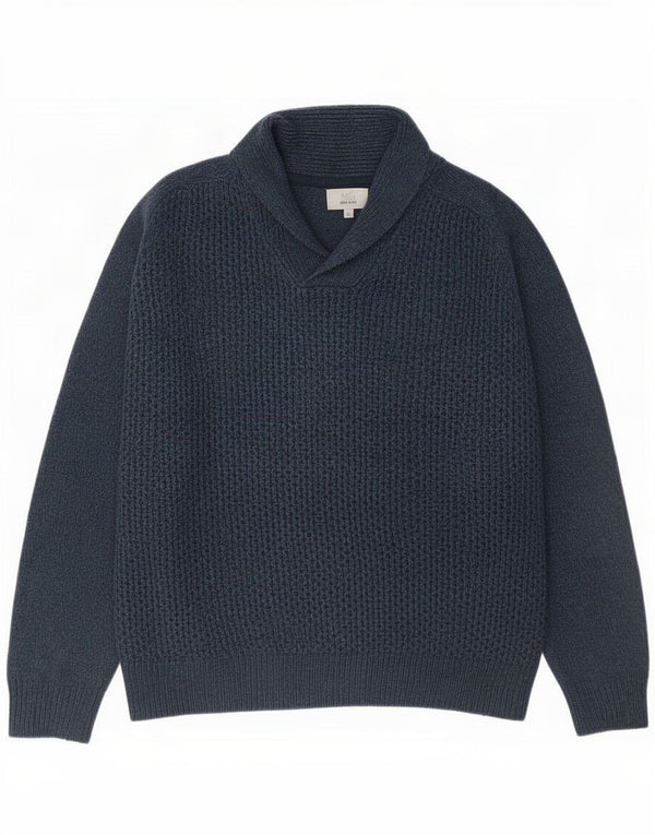 Suéter masculino Marks & Spencer com ajuste regular e gola xale grande azul marinho