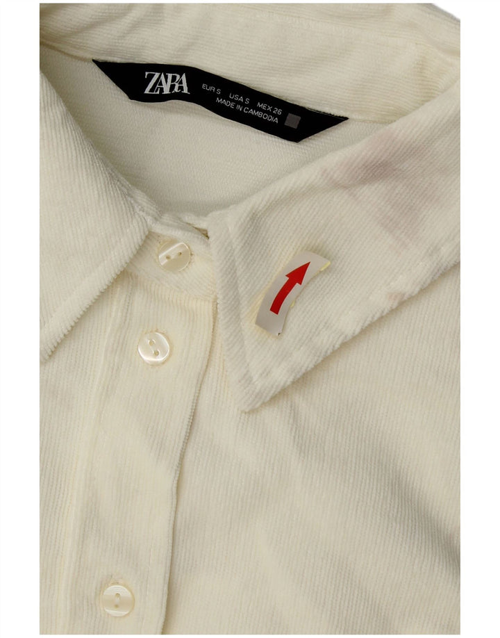 Camisa feminina de veludo cotelê Zara UK 10 pequena poliéster branco