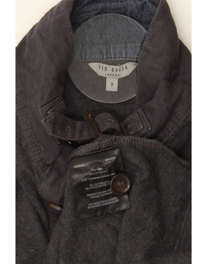 Suéter masculino Ted Baker com gola de botão tamanho 3 Algodão cinza médio
