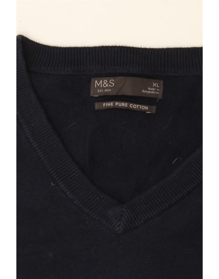 MARKS & SPENCER Mens V-Neck Jumper Sweater XL Navy Blue Cotton Vintage Marks & Spencer and Second-Hand Marks & Spencer from Messina Hembry 