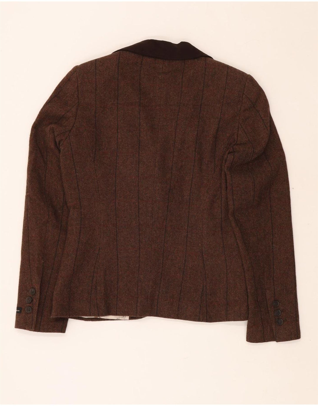 Jaqueta blazer feminina de 1 botão BARBOUR Reino Unido 10 pequena lã espinha de peixe marrom