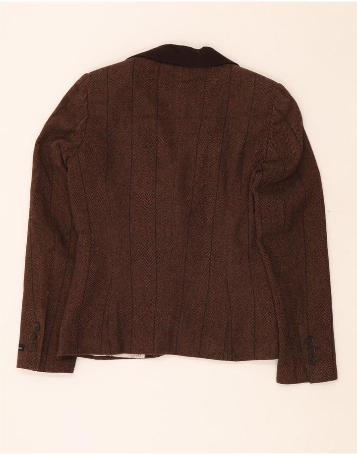 Jaqueta blazer feminina de 1 botão BARBOUR Reino Unido 10 pequena lã espinha de peixe marrom