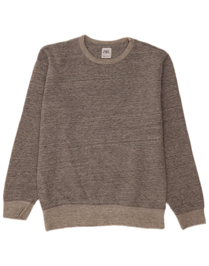 Zara moletom masculino jumper pequeno algodão manchado cinza